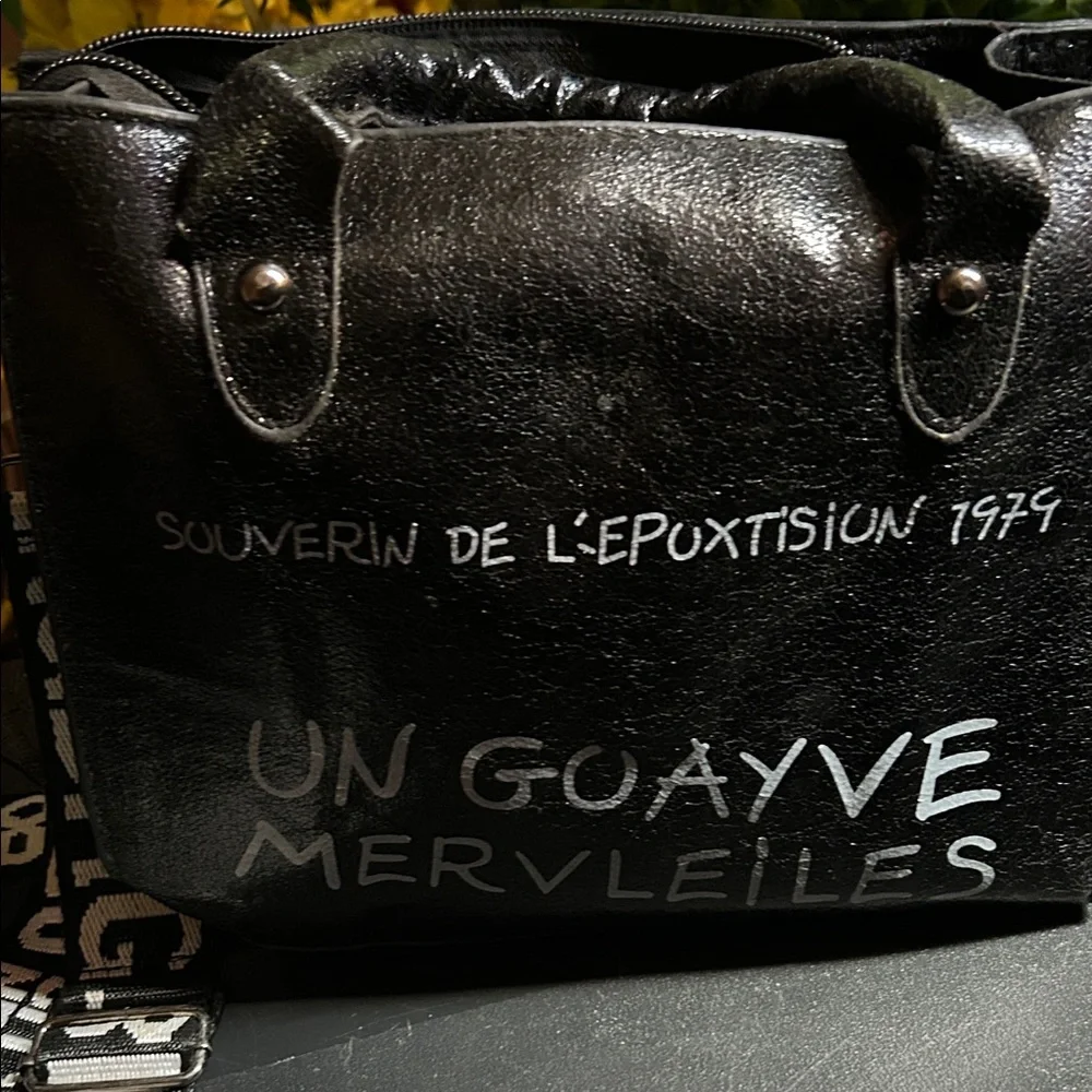 Black Vinyl Tote Bag with White Script - Picture 3 of 3